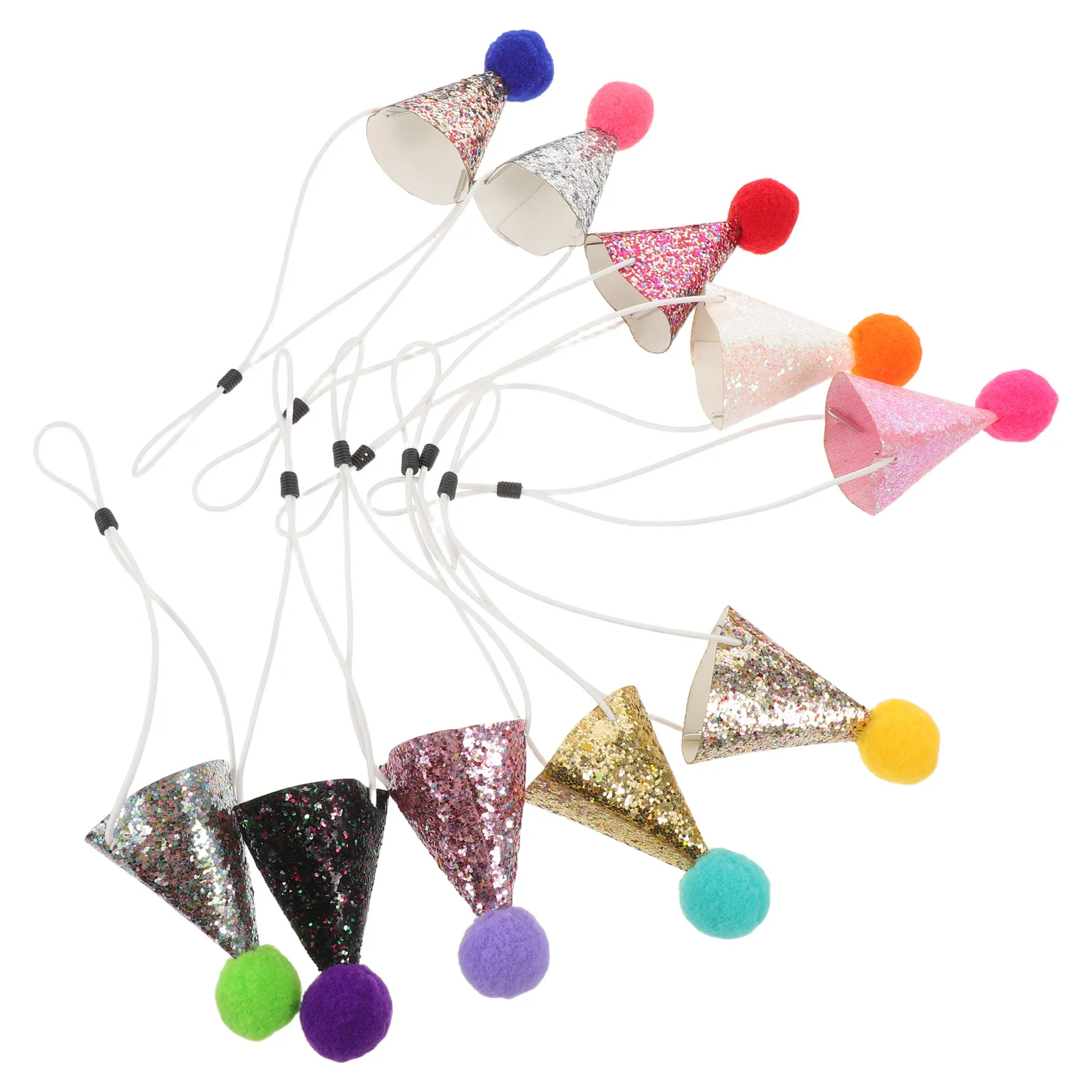 

10pcs Pet Birthday Hat Cat Hat Costume Glitter Pompoms Adjustable For Small Dogs Cats Rabbits Party Celebration Reusable Dog