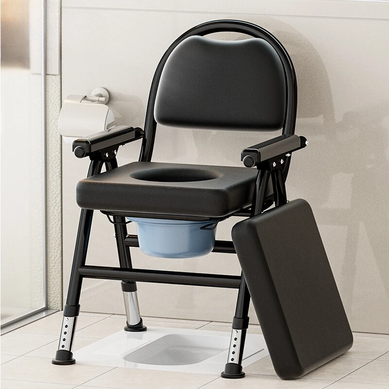 ‌Foldable Commode Chair, Non-Slip Toilet Seat Riser, Portable Bath Stool for Elderly, Adjustable Shower Seat with Backrest