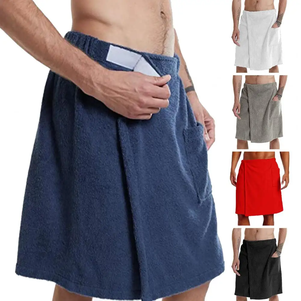 

Sexy Sleep Bottoms Microfiber Pajamas Men Nightwear Short towel Pants Side Split Bathrobe Culottes Soft Thick