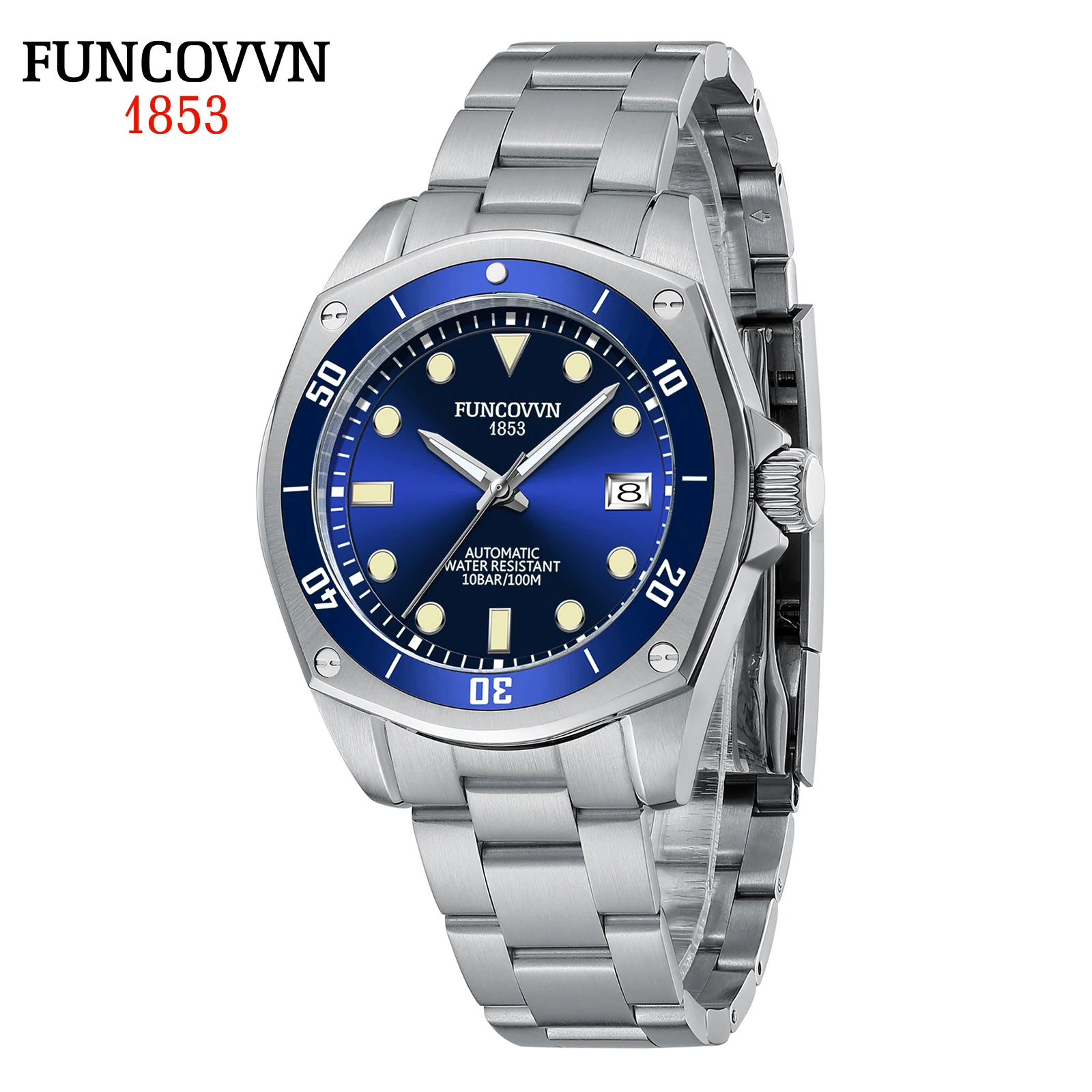 

2024 New FUNCOVVN Men's Automatic Mechanical Watches Sapphire Luxury Business Clock Stainless Steel 100M Waterproof Reloj Hombre