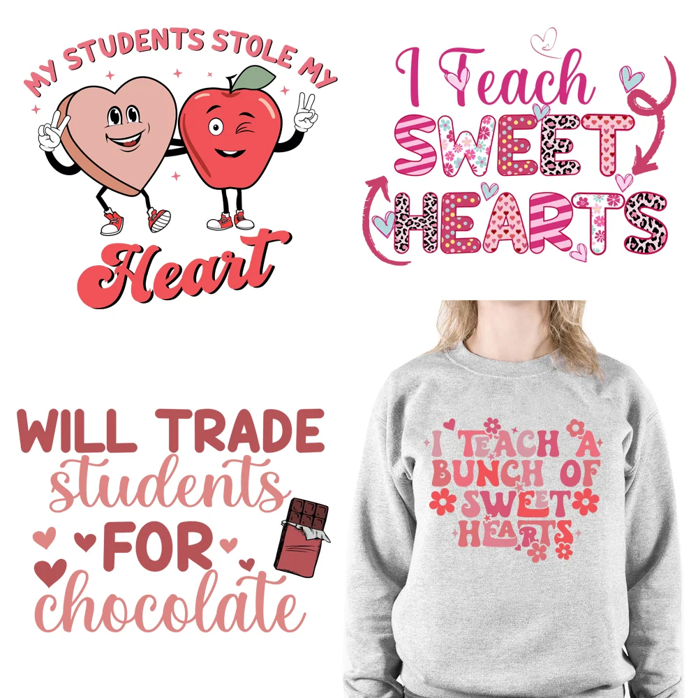 

Teacher Valentine's Day DTF Printing Thermo Iron on Decals Heat Transfers Stickers for DIY Hoodies