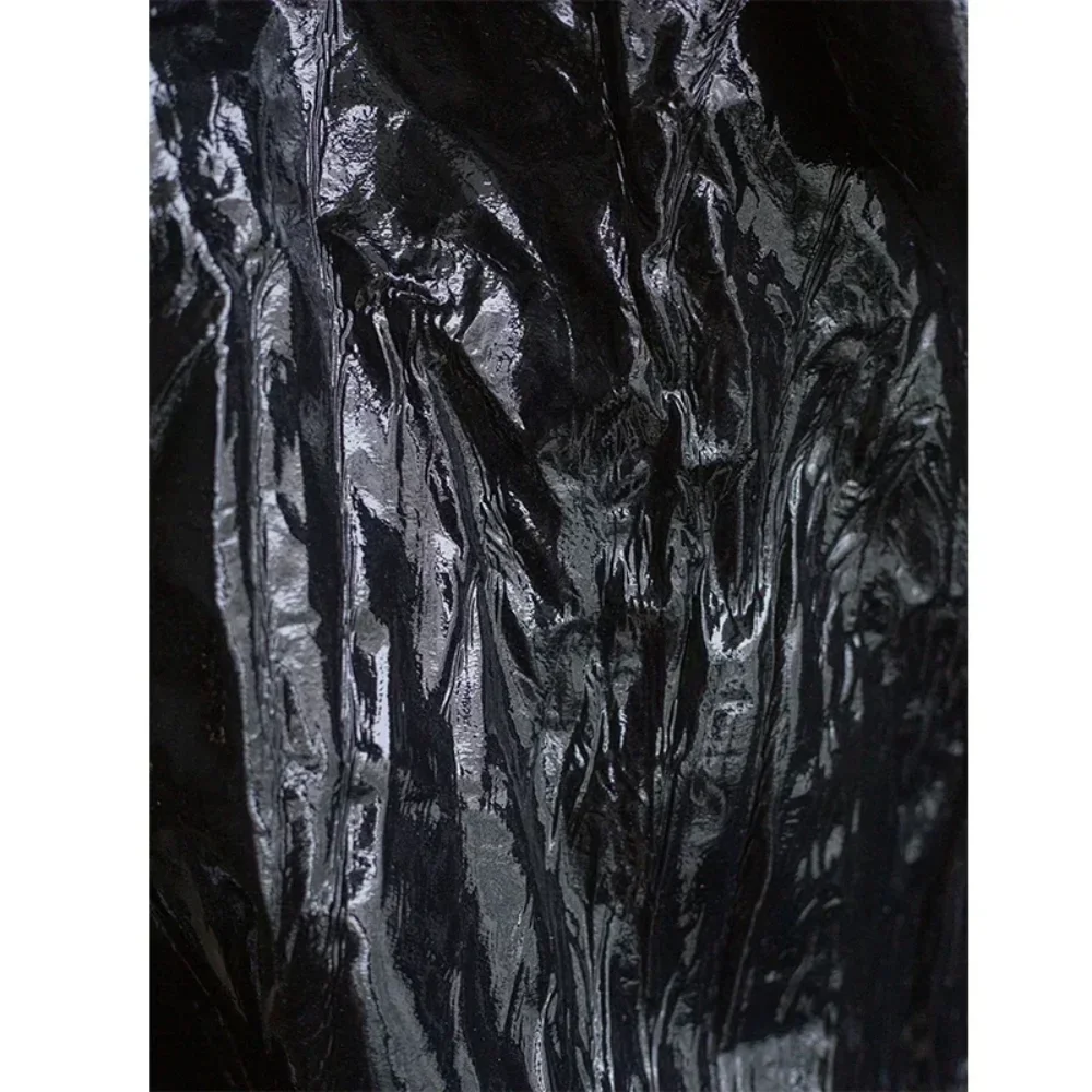 Composite Waterproof Glossy Leather PU Fabric Pleated Outerwear Clothing Fashion Design Diy Sewing Cloth Per Meter Stiff Fabrics