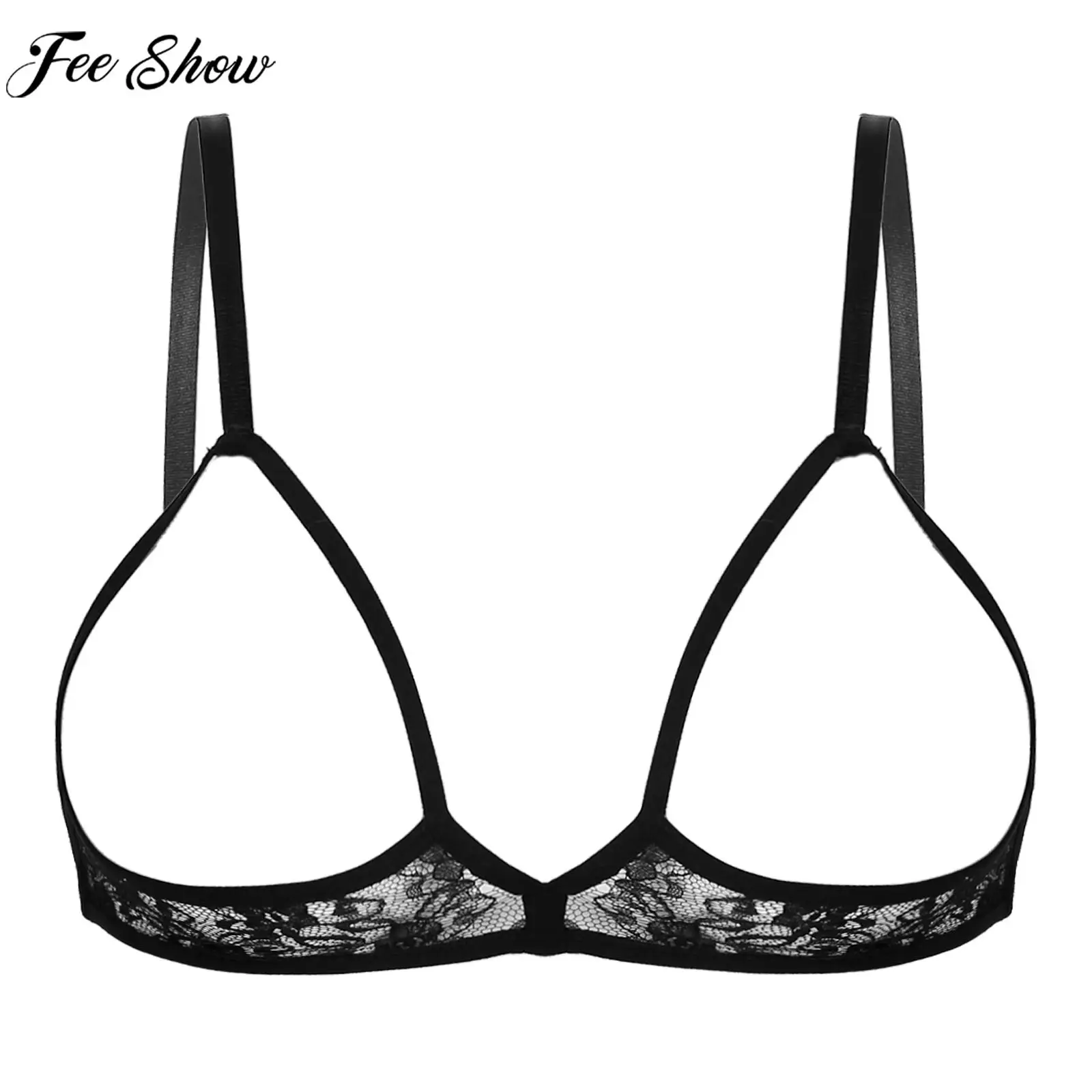 Womens Sexy Open Cups Bra Lingerie Sheer Lace Soft Wireless Brassiere Exposed Nipples Bralette Chest Brace Underwear Nightwear