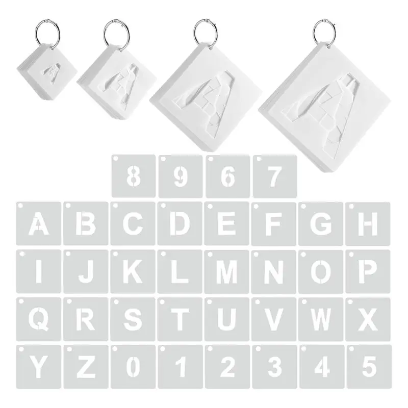 

Многоразовые пластиковые трафареты, 144 шт., 4 размера, шаблоны букв и цифр для рисования на дереве, алфавит