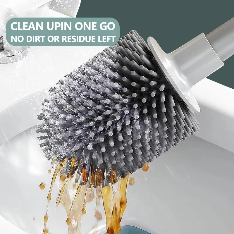Toilet Brush Without Punching, Wall Mounted Toilet Cleaning, Long Handle TPR Material, Non Shedding Toilet Brush