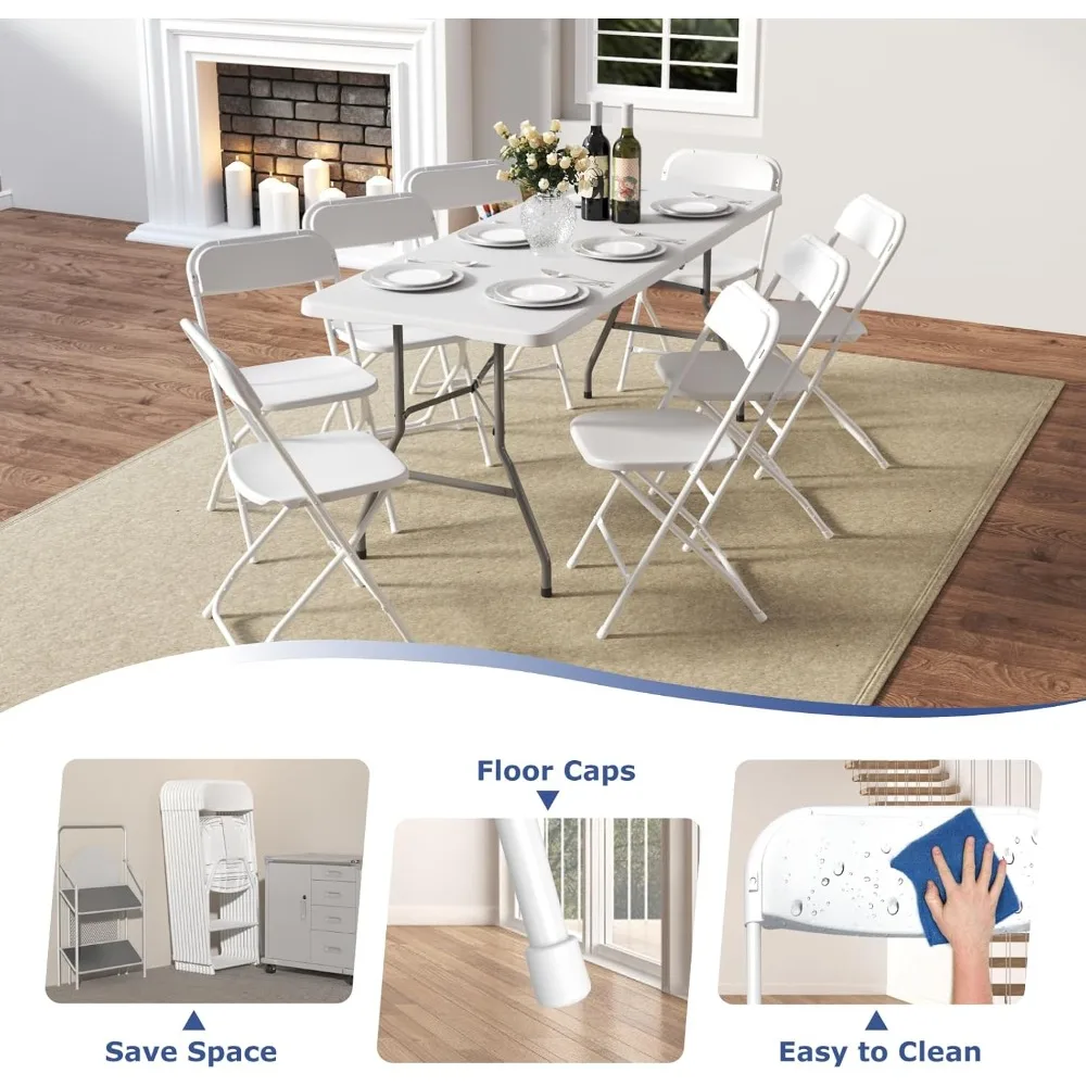 Portable Folding Chairs White 18-Pack, Durable Plastic for Outdoor and Indoor Use, 350lb Capacity, Lightweight Event Chairs