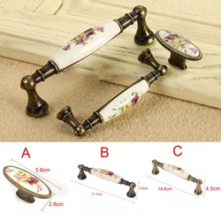Vintage Flower Ceramic Cabinet Pulls DIY Door Handles Cabinet Cupboard Drawer Closet Knobs Furniture Handle Door Pull Knobs