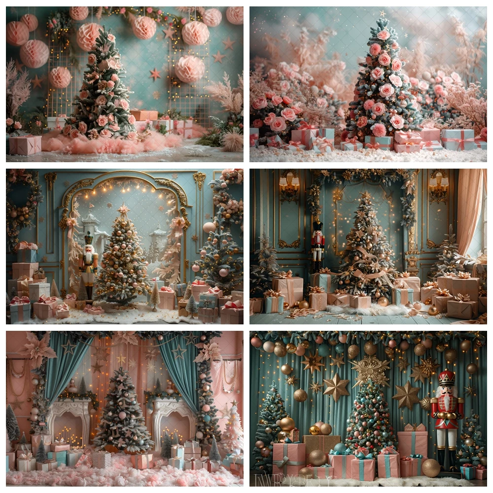 

Christmas Photography Background Nutcracker Soldier Gift Glitter Xmas Tree Backdrop Gift Window Booth Kids Family Photo Banner