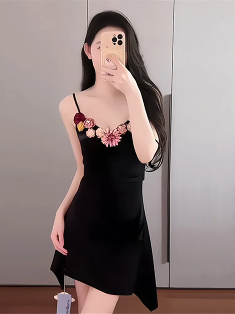 

Платье Pure Desire Sweet Spicy с 3D-цветочным принтом и бретельками, женское летнее новое платье 2026 года с V-образным вырезом, приталенное, А-силуэт