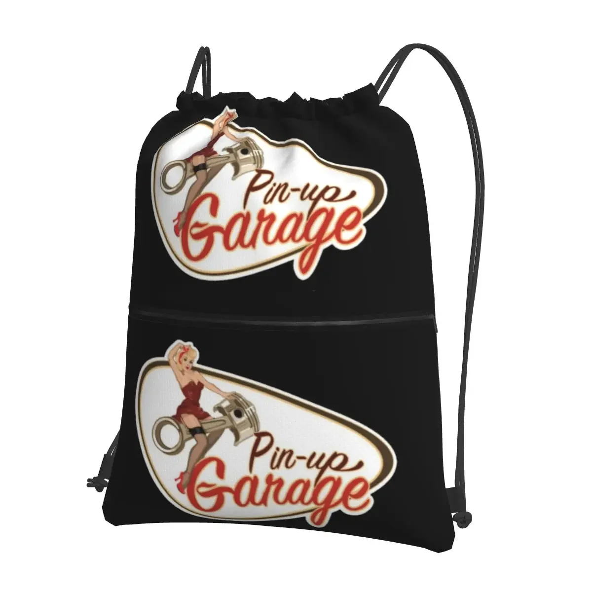 Pin Up Garage Retro Rockabilly Design Rugzakken Trekkoord Tas Met Trekkoord Bundel Zakboekentassen Voor Reissport Man Vrouw