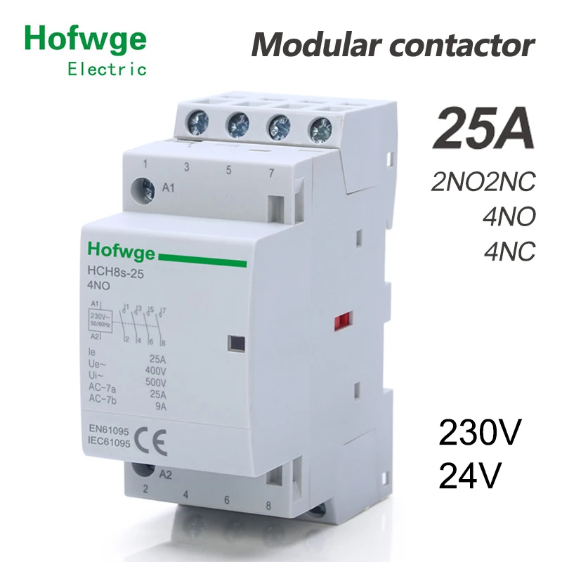 HCH8s-25 DC Contactor 4P 16A 25A 4NO 2NO2NC DC12V DC24V Automatic Householdr Contactor Din Rail Type