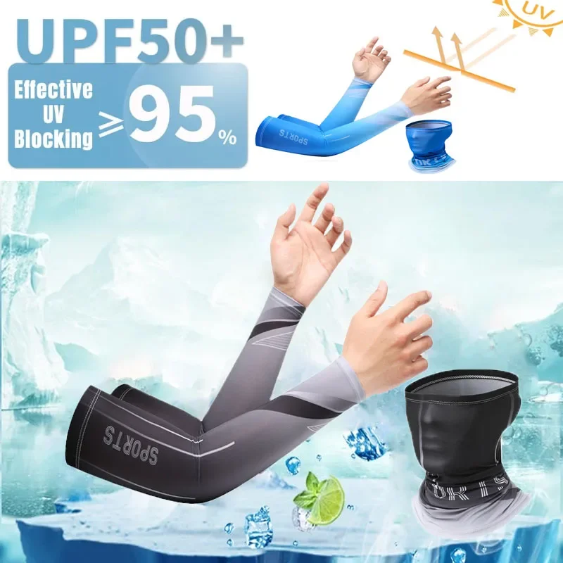 3Pcs/Set Sleeves Mask Ice Silk UV Protection Arm Sleeves for Cycling and Fishing - Non-slip Summer Arm Covers for Men and Women