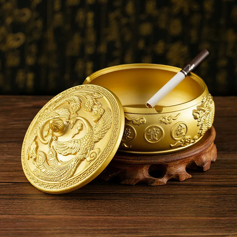Double Dragon Relief Craftsmanship Copper Ornament Home Ornament Brass Ashtray Office Ashtray Fashion Smoke Gu Brass