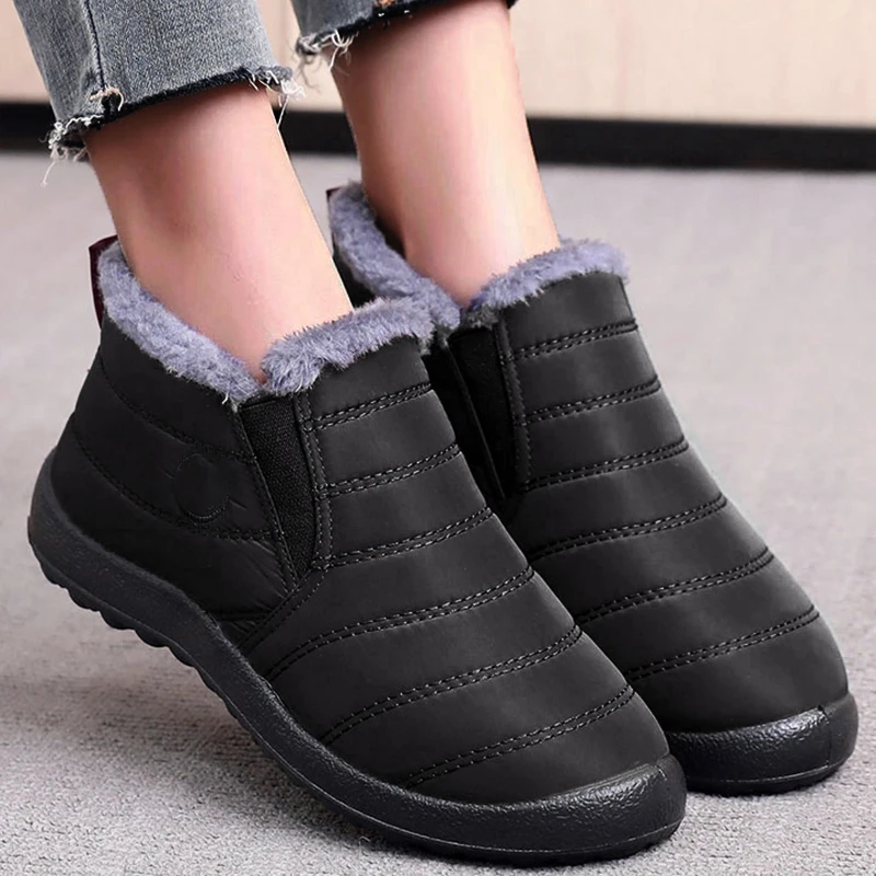 Boots Woman Snow Flat Women Shoes Slip On Ladies Shoes Black Unisex Waterproof Ankle Boots Lightweight Boots Women Botas Mujer