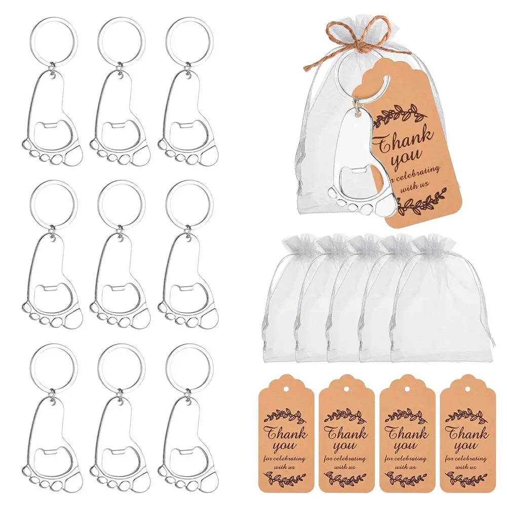 20pcs Footprint Keychain Bottle Opener Set With Organza Bags Tags Jute Twine Baby Shower Favors For Guest Souvenirs For Guests