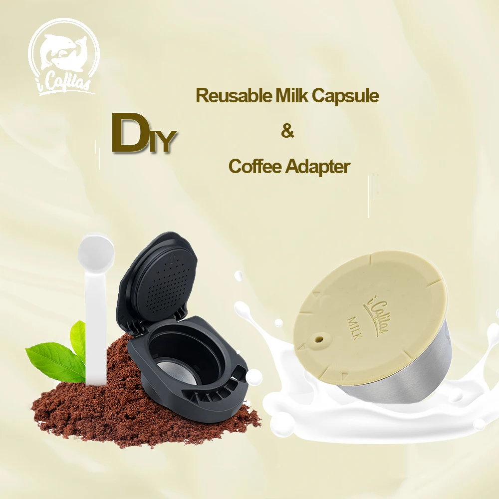 

icafilas Reusable Milk Capsule for Nescafe Dolce Gusto Coffee Adapter DIY Latte Stainless Steel Milk Pod Coffee Holder