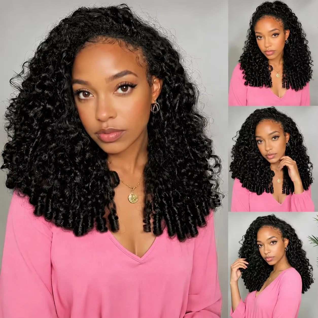 New Arrival Burmese Kinky Curly Half Wig Human Hair 32 Inch 250% Machine Wig with Drawstring Spiral Curly Ends 3 in 1 Flip Over Headband Wig
