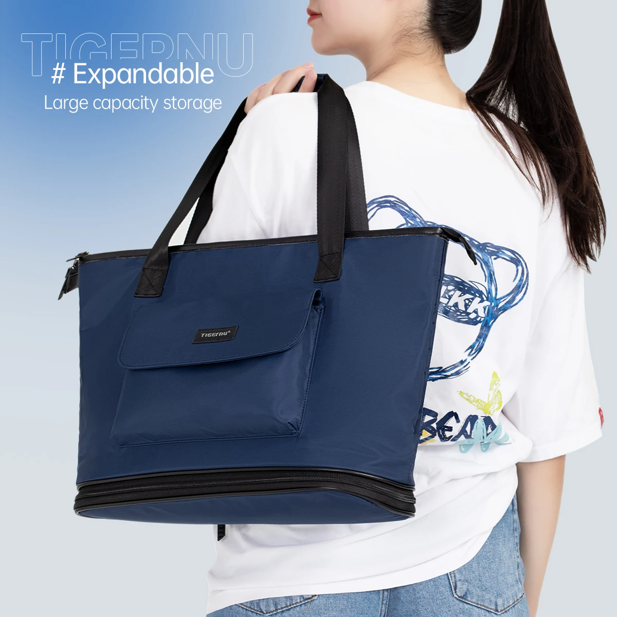 

Tigernu New Female Travel Folding Tote Bags Designer Waterproof Handbags Expandable Large capacity Luggage Bags Outdoor sports