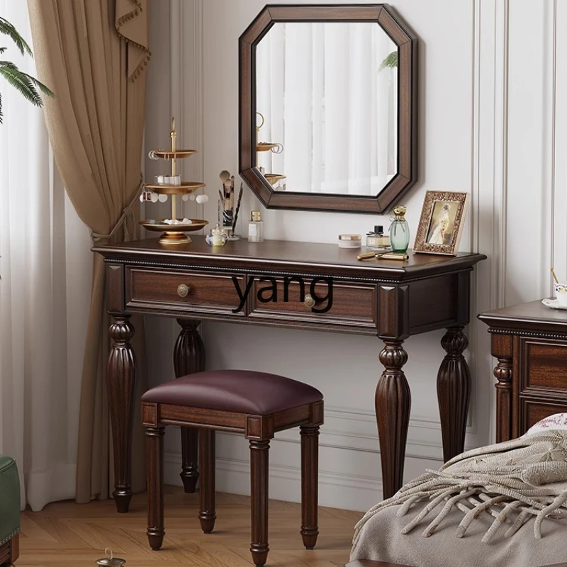 

tgf American Retro Country Style Solid Wood Makeup Table Black Walnut Makeup Desk with Mirror