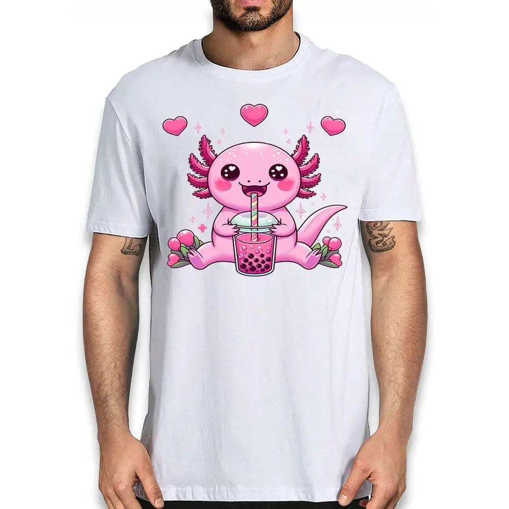 Kawaii Pink Axolotl Bubble Boba Tea Love T-shirt - Novelty Cute Anime Tee