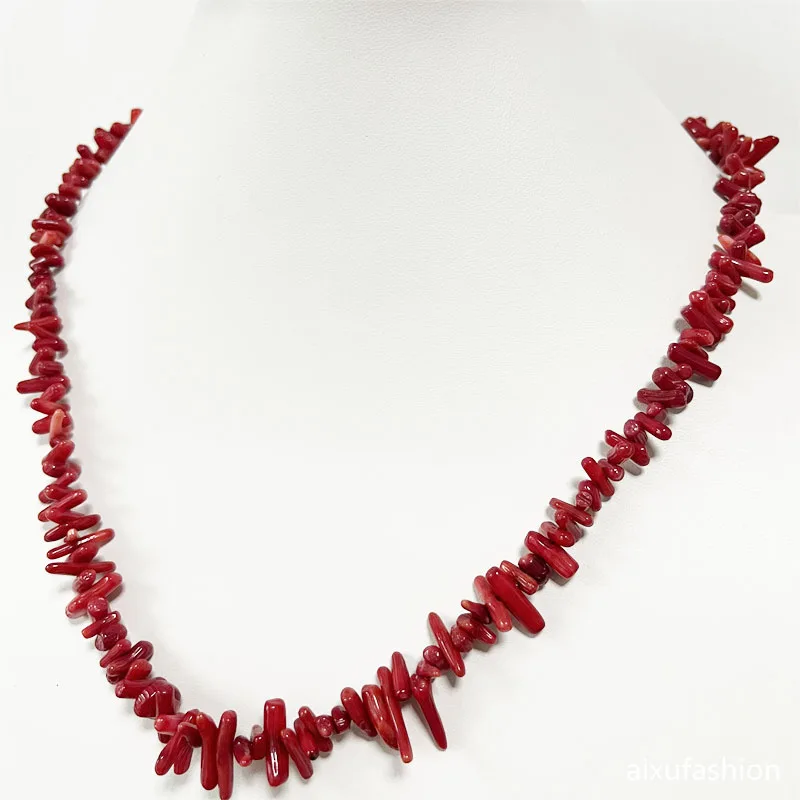 Natural Irregular Coral Stone Necklace Branch Plantlet Freeform Jewelry Vintage Seedlings Classic Beaded Chain Strand Gift