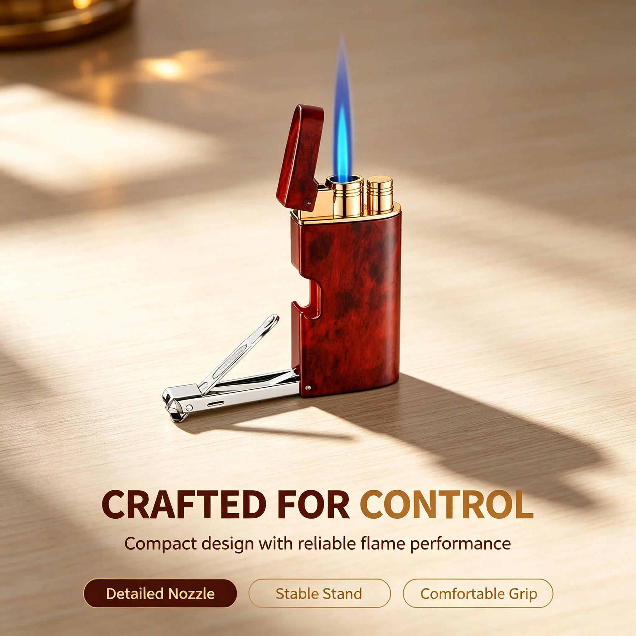 3-in-1 Multifunctional Jet Torch Lighter, Windproof Refillable Metal Lighter with Nail Clipper & Bottle Opener