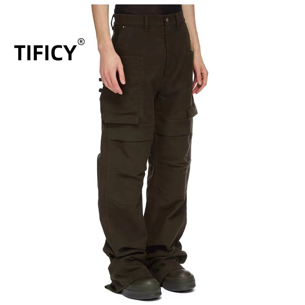 

High Street Ro Multi Pocket Dark Men's Heavy Industry Dirty Washing and Washing Old Straight Tube Loose Workwear Jeans Pants