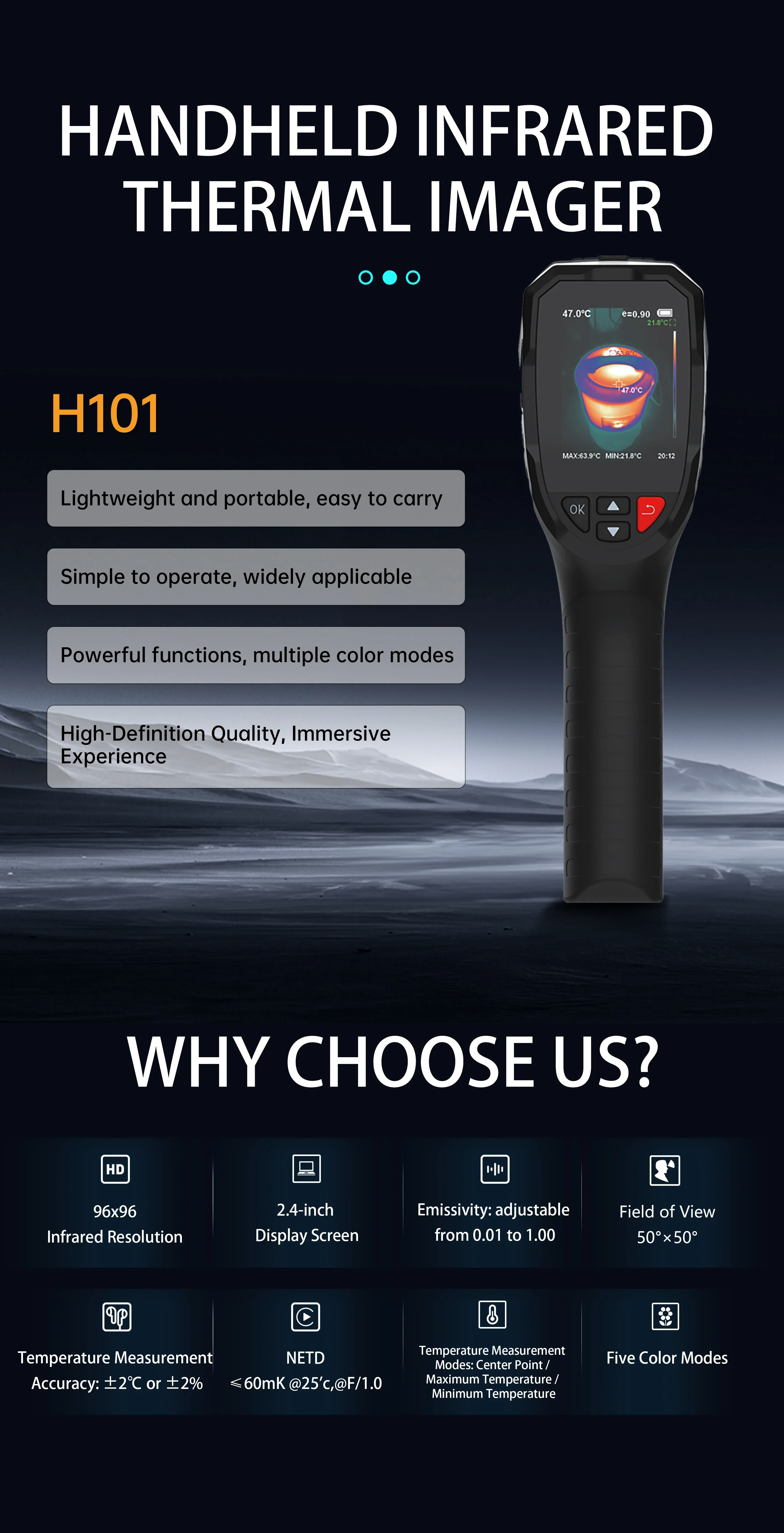 New OEM Manufacturer HTI H101 High Resolution 240*240 Infrared Handheld Thermal Imager Camera With LED Light & 1/4