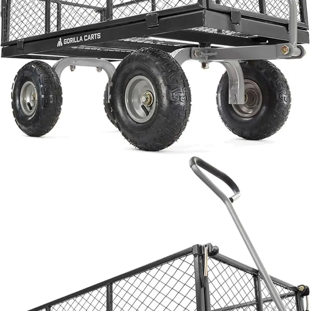 

2-Pack Heavy-Duty Steel Utility Carts, 4 Cu Ft Bed, 800 lb Capacity, Black - Outdoor Hauling Wagon with Removable Sides for Gard