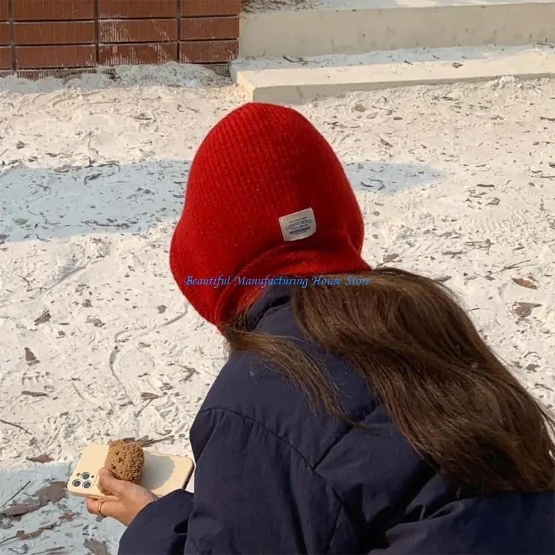 

E56A Fashionable Women Knitted Hat with Neck Coverage Unisex Teenager Protable Hat for Winter Sports and Leisures