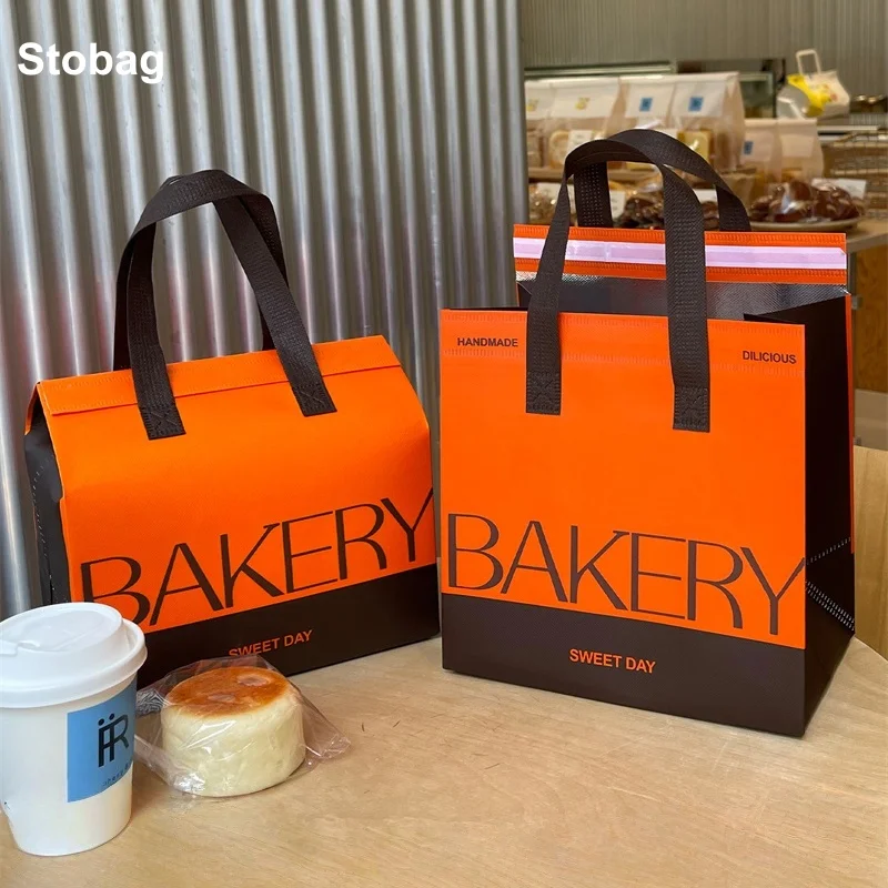 

StoBag 10 шт. оранжевая нетканая изоляционная сумка-тоут из ткани для упаковки еды, хлеба, напитков, сохраняющие тепло, холодная доставка, пакеты для выпечки