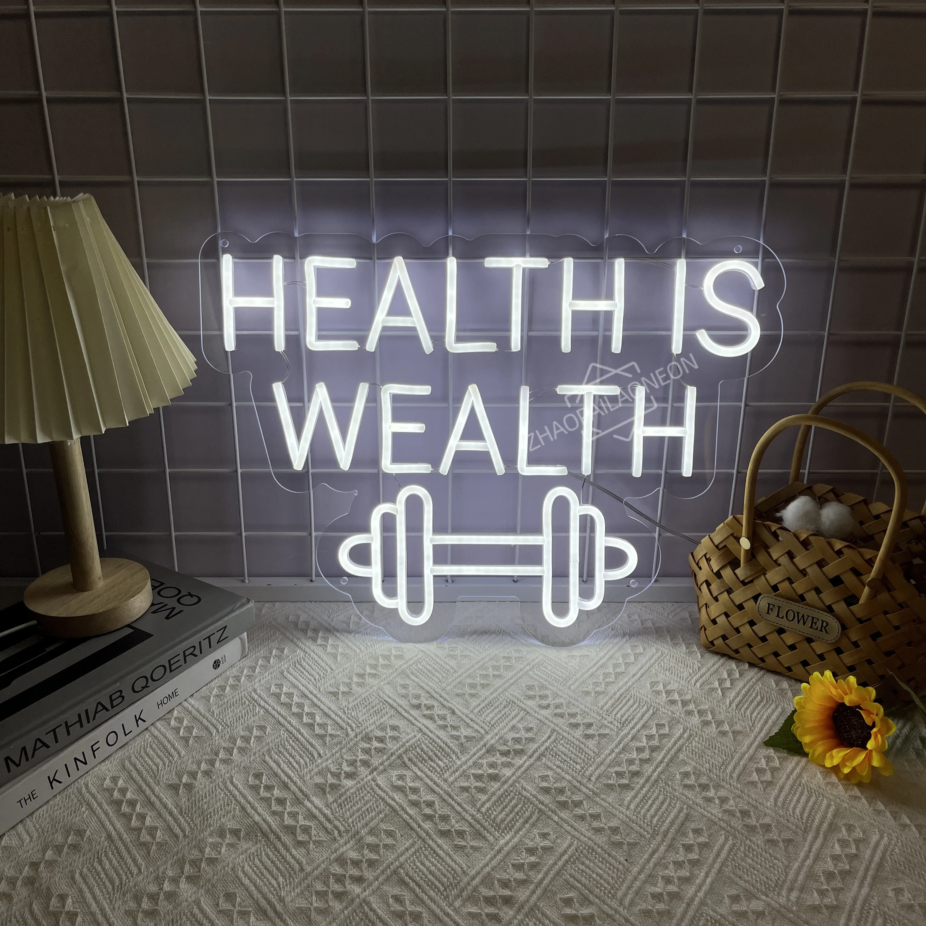 Neon Sign Health is Wealth LED Lights Sports Room Home Decor Wall Decor Neon Lights Sign for Fitness Club Decor Teens Kids Gift - view 3