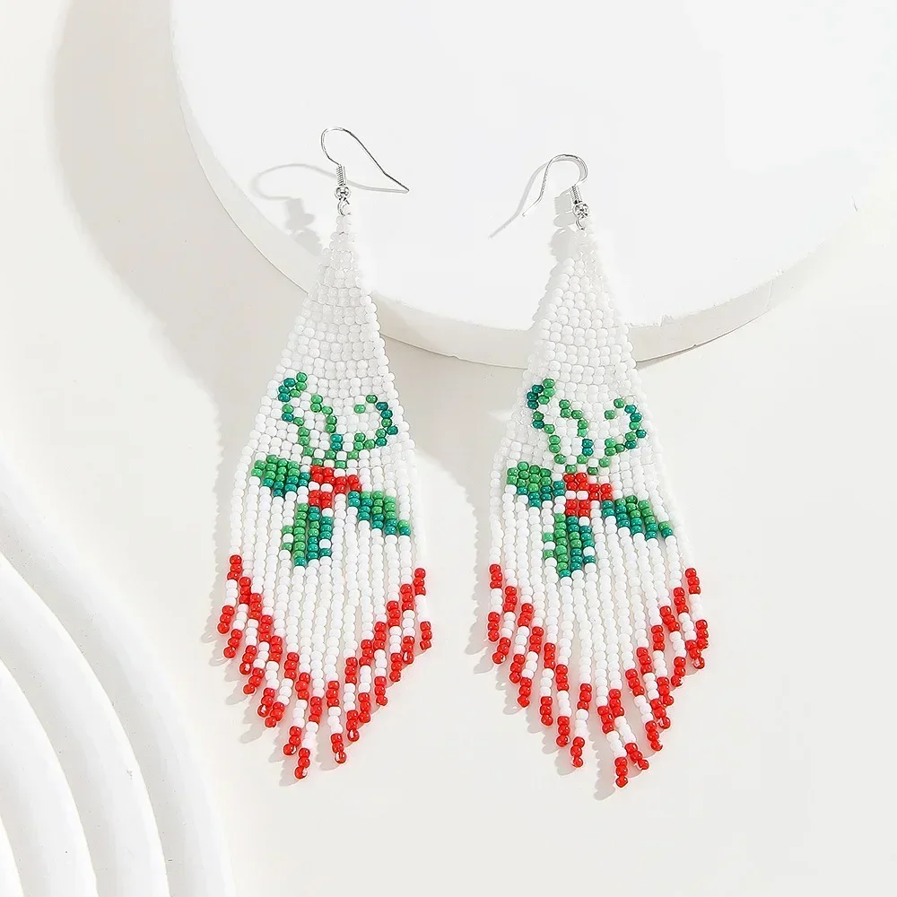

Bohemia Hand Knitted Tassel Earrings for Women Versatile Beaded Flower Design Alloy Simple Rice Bead Jewelry