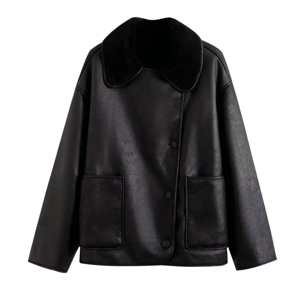 Chaqueta de cuero de imitación Joker para mujer, ropa de abrigo informal, abrigo de estilo americano y europeo, holgado, para invierno