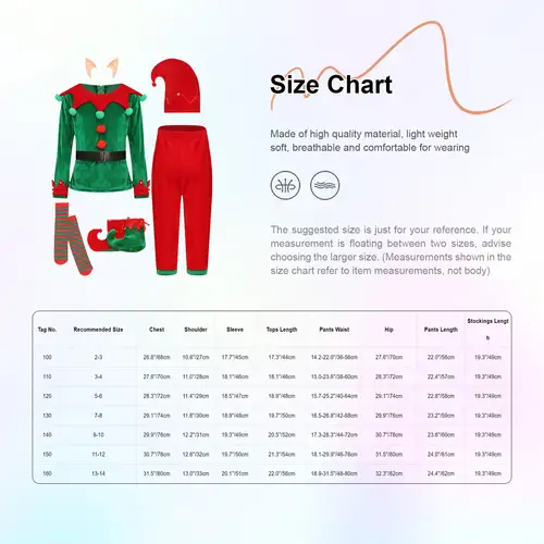 Boys Girls Santa Helper Christmas Costume Elf Role Play Fancy Dress Up Set Elf Ears Belt Stockings and Shoes Covers Outfits - Image 6