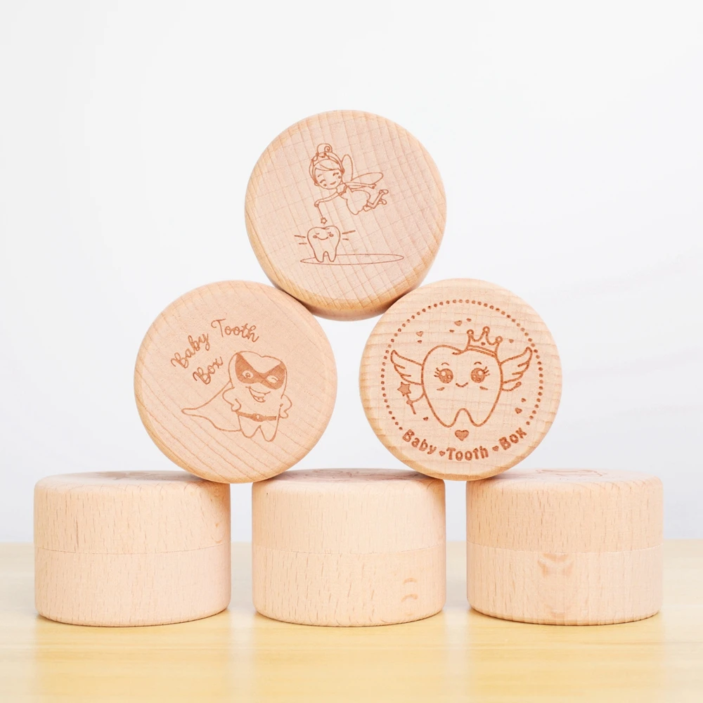 

Personalized Baby Tooth Box Keepsake Round Wooden Tooth Fairy Holder First Milk Teeth Storage Birthday Gift for Girls & Boys