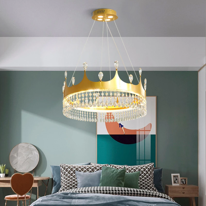 Nordic Princess Room Crown Crystal Led Chandelier for Study Kitchen Bedroom Corridor Hotel Home Lighting Ceiling Pendant Lamp