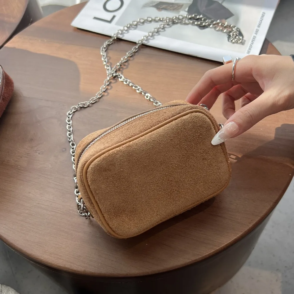 

Retro Niche Simple Leather Suede Messenger Camera Bag Texture Mini Chain Bag Women's Cosmetic Bag Simple Fashion