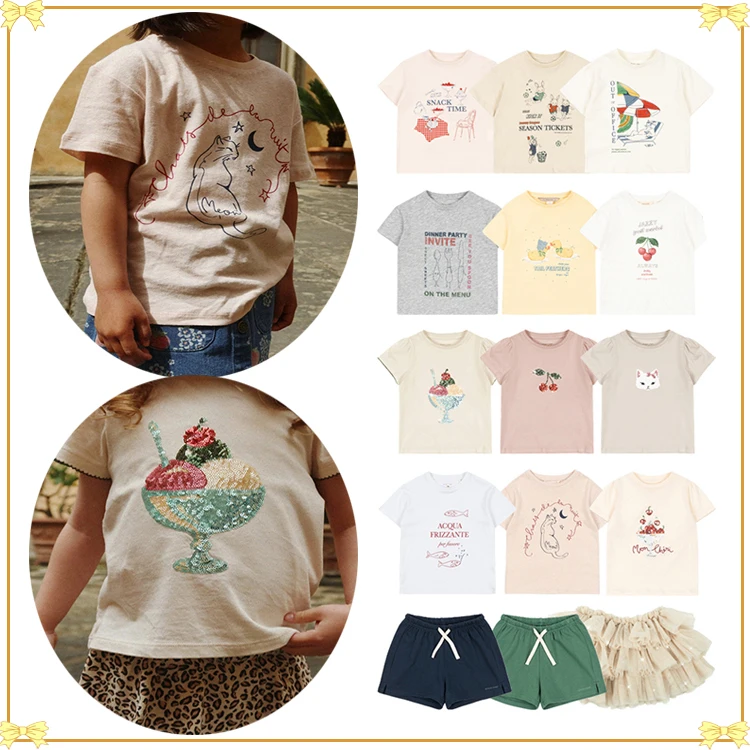 KS 2026 Summer Kids Tops And Shorts Suits Cartoon Friut Printed Short Sleeve Baby Boys Girls Sport Homewear Linen Clothes Outfit