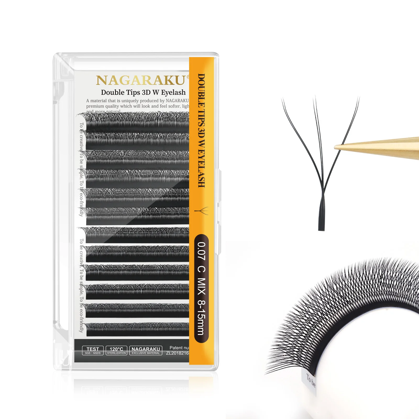 NAGARAKU, puntas dobles, extensiones de pestañas en forma de W 3D, blíster, ventiladores prefabricados, 12 líneas/bandeja, pestañas de maquillaje