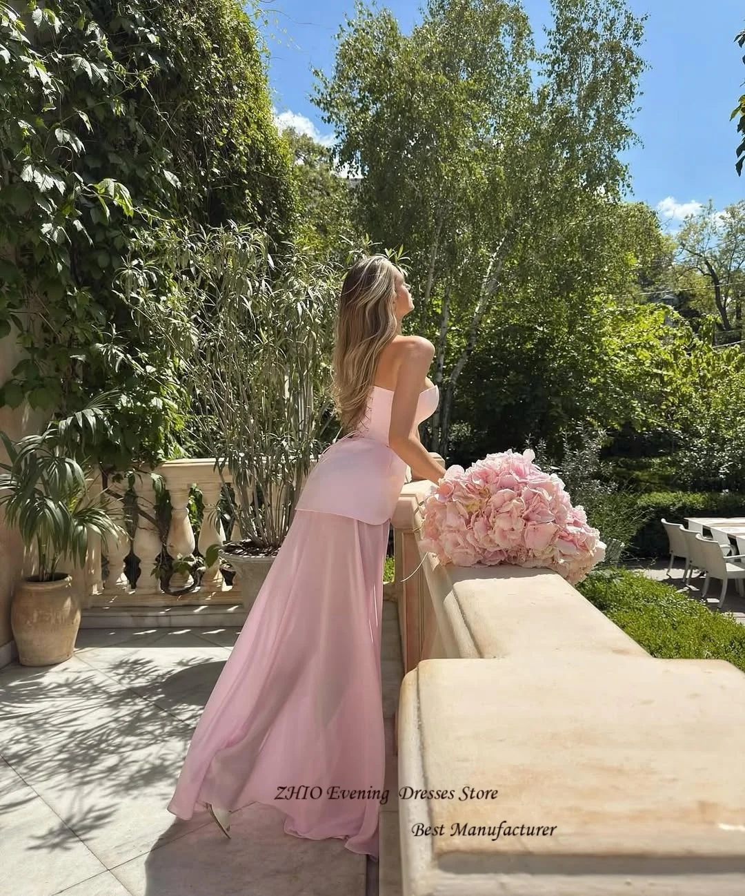 ZHIO فساتين سهرة مثيرة من الساتان على شكل حرف A بدون حمالات بدون أكمام بطول الأرض سويب تراين فساتين حفلات رسمية مع ثنيات