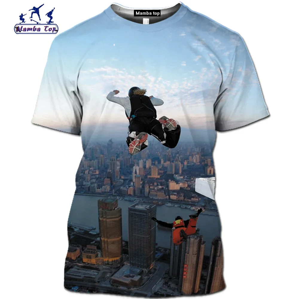 2024 Summer Fun Comic Short Sleeve T-shirt Mamba Top Parachute Men 3D Printed Animated Extreme Sports Retro Skydiving T-shirt