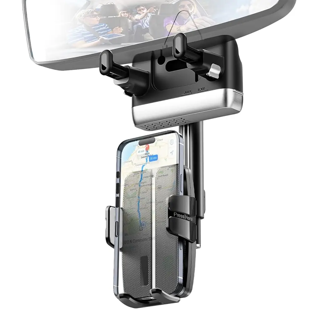 

Rear View Mirror Phone Holder,Rotatable and Retractable Phone Holders for Your Car, 360° Rotating Adjustable Cell Phone Mount