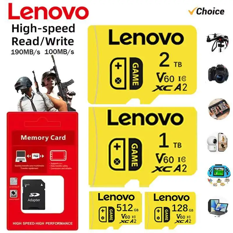 بطاقة ذاكرة Lenovo 2TB 1TB 512GB بطاقة ذاكرة Micro TF عالية السرعة 256GB 64GB كاميرا الهاتف تخزين الكمبيوتر التسليم السريع في جميع أنحاء العالم