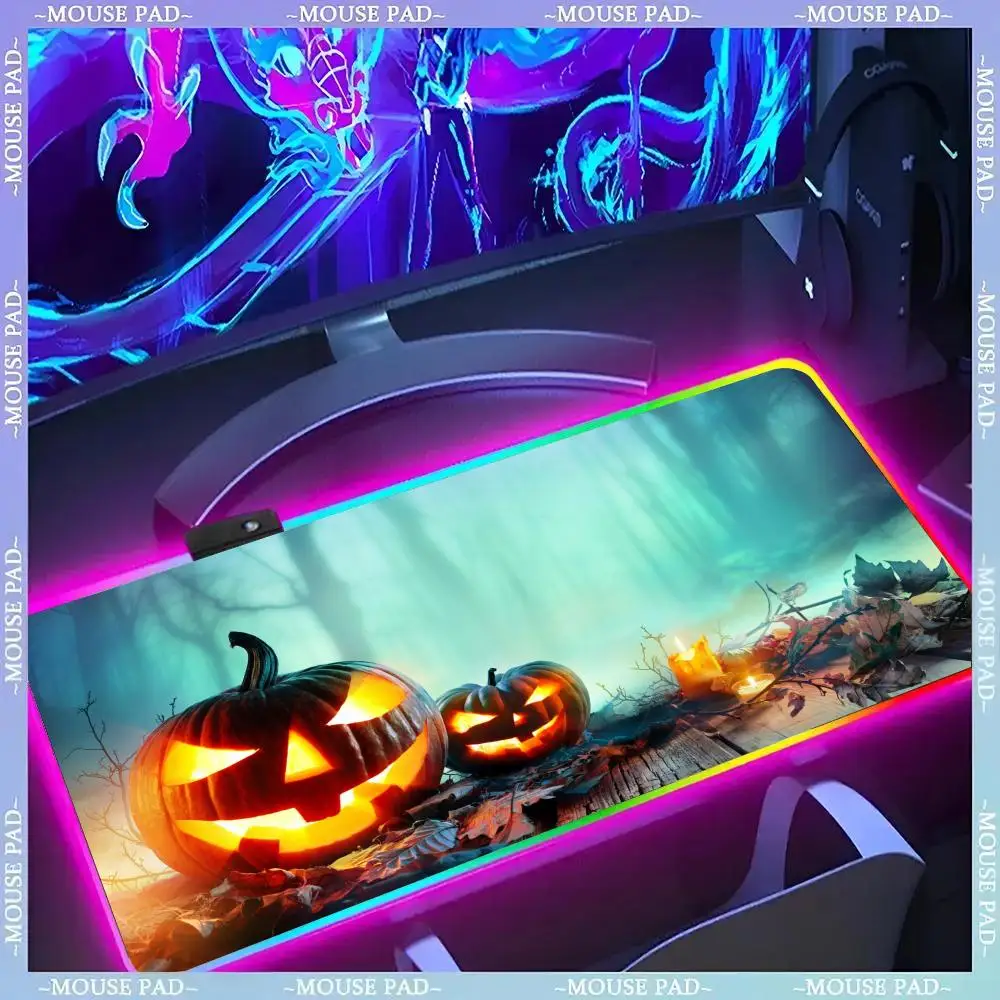 

Pumpkin Lantern Mouse Pad Gamer Luminescence Led Mouse Pad Gaming Table Rgb Deskmat Keyboard Pc Mousepad