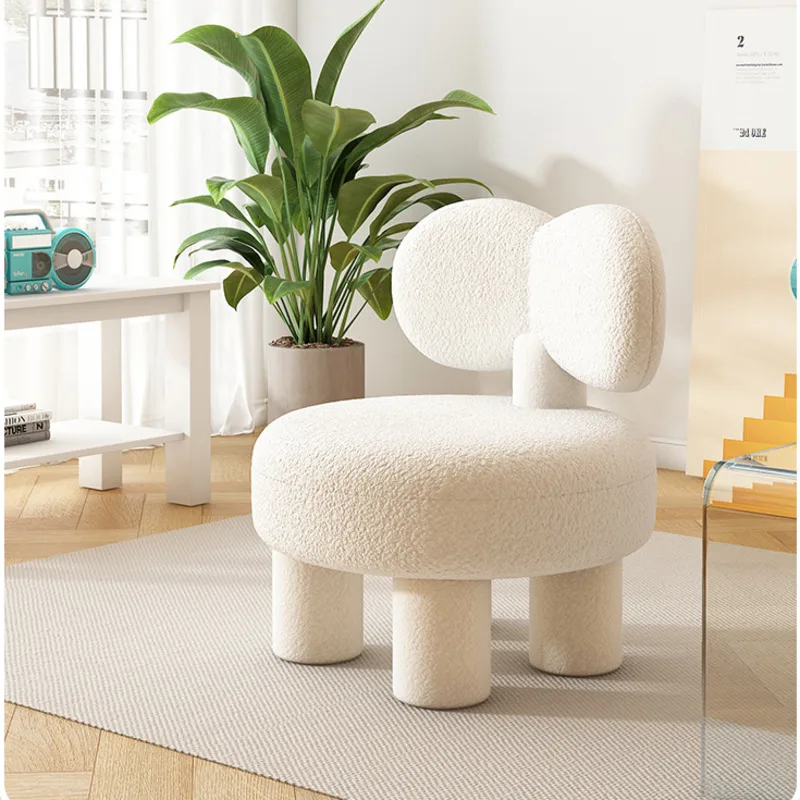 

Modern Foot Stool Living Room Backrest Children's Chairs Skin Friendly Lamb Velvet Sofa Seat High Elastic Sponge Shoe Bench