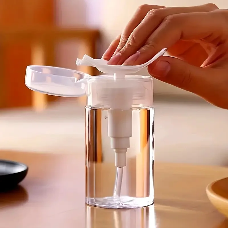 Clear Push Pump Bottle for Nail Polish Remover, Portable Travel-Sized Cosmetic Container, Easy One-Hand Use