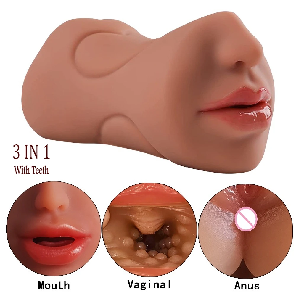 男性用3in1リアル膣肛門オナニーカップ、ダブルヘッドディープスロート男性用マスターベーター、フェラチオセクシー玩具、アダルトグッズ