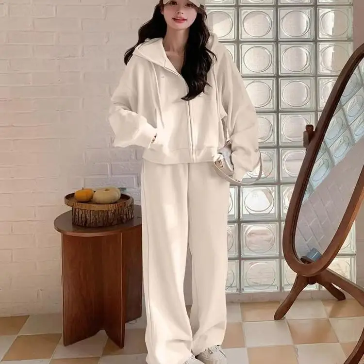 

plus Size 300 Pou Korean Sle Casual Sports Set Women's Spring Autumn Loose Long Sve Sweatirt Long Pants Two Piece Set