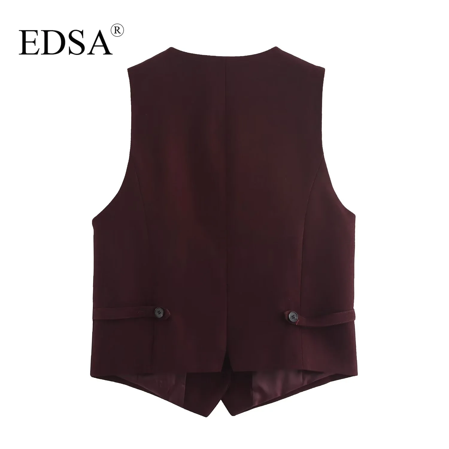 EDSA Women Wine Red Waistcoats Single Berasted Vest Vintage Female Sleeveless Jackets Female Chic Lady Tank Tops Outerwear